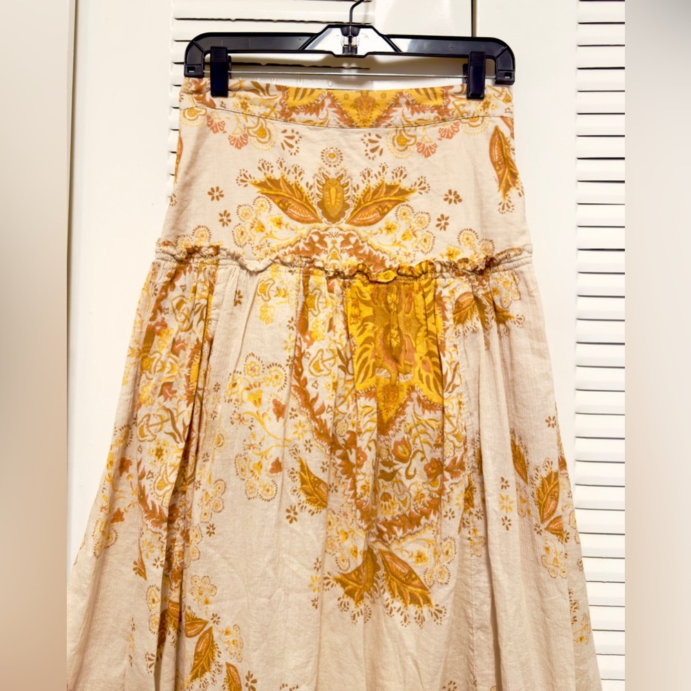 Free People Farrah Drop Waist Maxi Skirt Ivory Gold  Size 6 - Picture 8 of 12